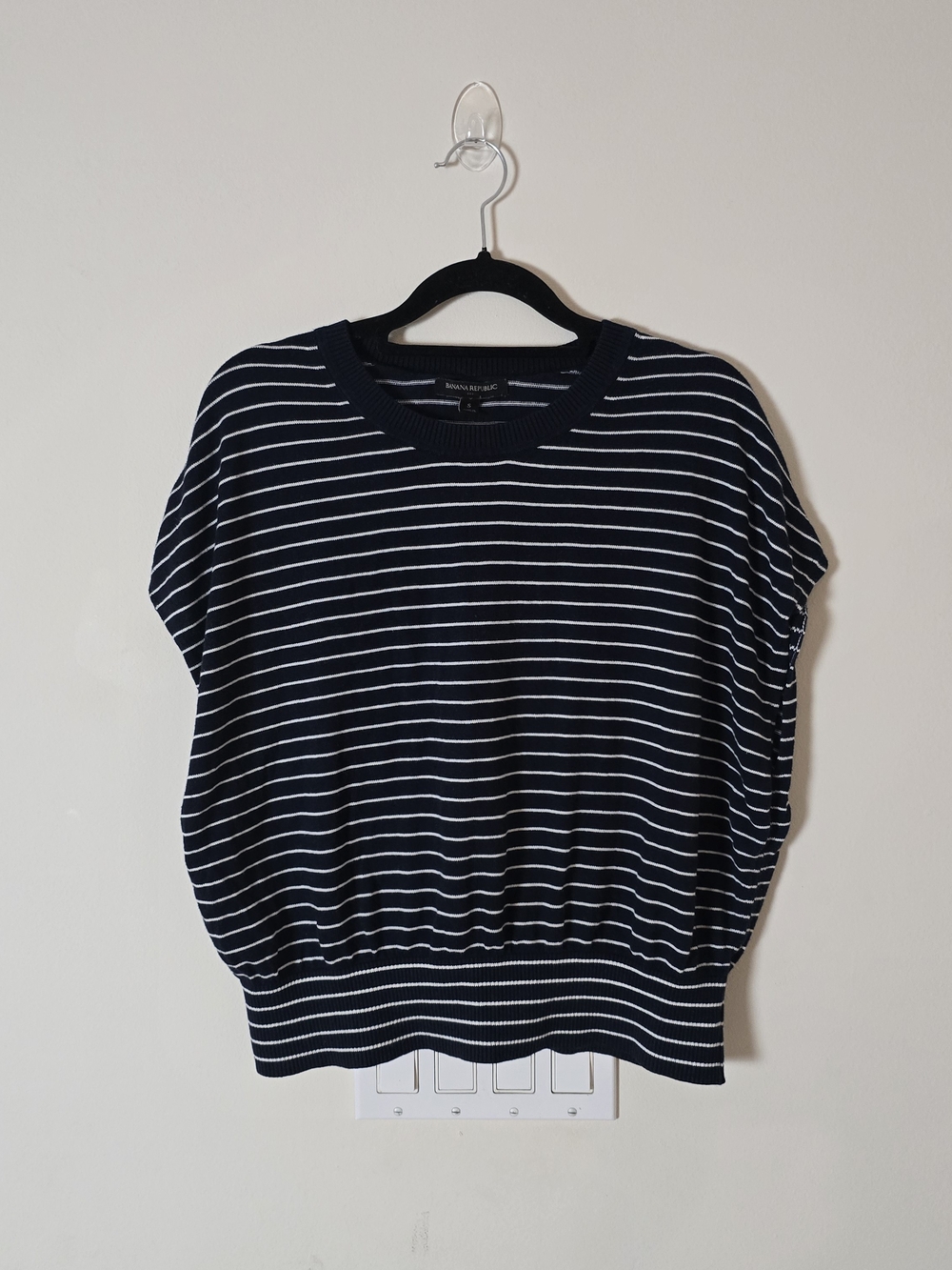 Banana Republic Sweater Women Nautical Fisherman Striped Coastal Navy Cotton, S